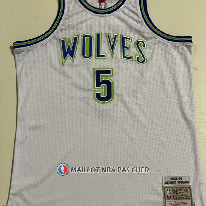 Maillot Minnesota Timberwolves Anthony Edwards NO 5 Mitchell & Ness 2023-24 Blanc
